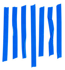 cool set of blue paper stickers or strips with teared edges, crumpled paper stripees isolated.