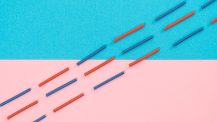 Multicolored wires diagonally on a two-tone background