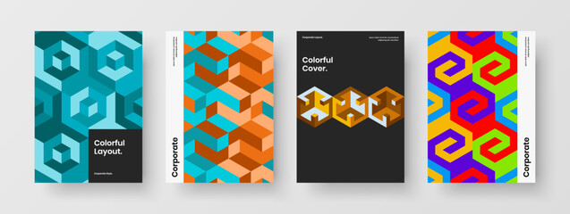 Premium company brochure A4 design vector concept bundle. Amazing mosaic tiles presentation template collection.