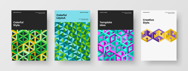 Fototapeta premium Bright geometric shapes annual report concept composition. Trendy catalog cover A4 vector design layout bundle.