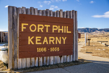 Entrance sign, Fort Phil Kearny State Historic Site, Wyoming, USA