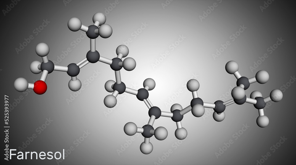 Poster farnesol molecule. it is derivative of terpenoids. it has a delicate odor and is used in perfumery. 