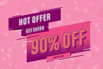 90 ninety Percent off super sale shopping halftone pink banner. offer hot sale