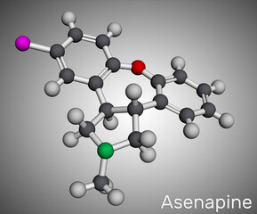 Asenapine molecule. It is atypical antipsychotic, used to treat bipolar disorder and schizophrenia. Molecular model. 3D rendering