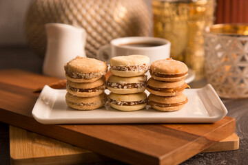 Alfajores traditional sweet cookies dessert filled food