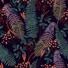 Botanical seamless pattern with ferns. Vector.