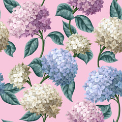 Seamless botanical pattern with hydrangeas. Vector