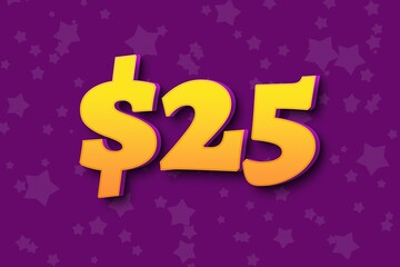 25 twenty-five Dollar usd price sale offer. 3d black