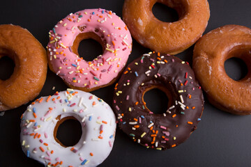 Home made doughnuts with hot chocolate sweet dessert sugar food