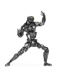 master robot is doing a comic action pose in white background