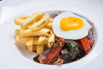 Lomo saltado gourmet peruvian food