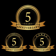 5 years anniversary logo collections. Set of 5th Anniversary logotype template. Vector and illustration.