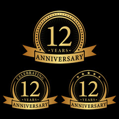 12 years anniversary logo collections. Set of 12th Anniversary logotype template. Vector and illustration.