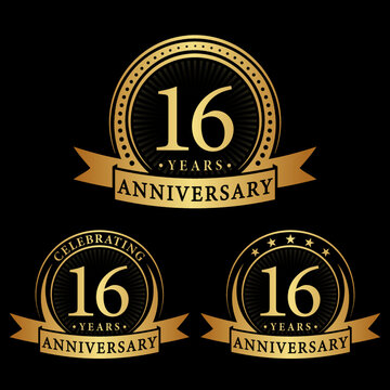 16 years anniversary logo collections. Set of 16th Anniversary logotype template. Vector and illustration.