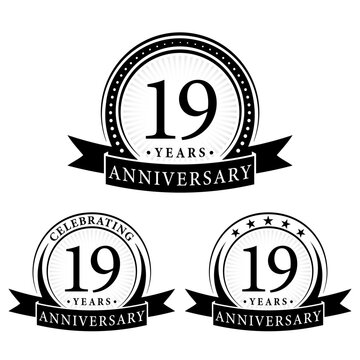 19 years anniversary logo collections. Set of 19th Anniversary logotype template. Vector and illustration.