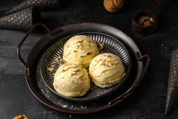 ice cream balls and black cones