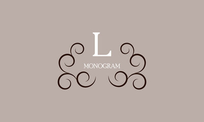 Elegant monogram design template for the letter L. Calligraphic exquisite ornament. Business sign, identity monogram for restaurant, boutique, cafe, etc