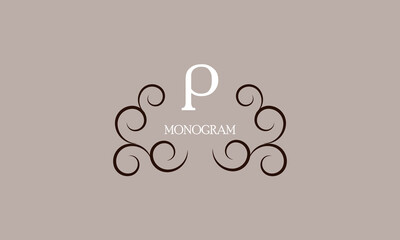 Elegant monogram design template for the letter P. Calligraphic exquisite ornament. Business sign, identity monogram for restaurant, boutique, cafe, etc