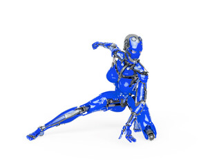 cyborg girl is ready to attack on white background