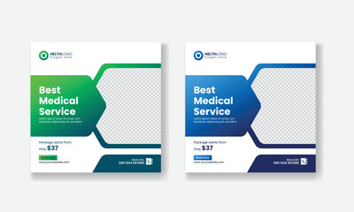 Medical service health care clinic social media post vector template. Hospital and Medical Social Media Post Vector Template Design square banner