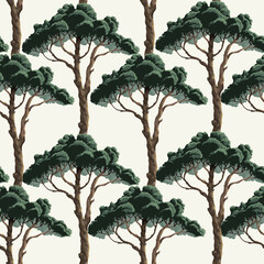 Seamless pattern with pine trees. Trendy interior print