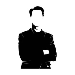 Businessman standing, abstract isolated vector silhouette on white background. Business people vector silhouette.