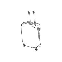 Vector suitcase, bag or backpack for travel. Various types of hand luggage, suitcases and bags are hand drawn in a linear style. For the design of advertisements, brochures, banners and posters