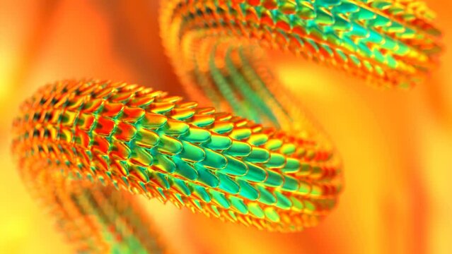 Bright vivid colorful snake body moves close-up 3D 4K loopable animation
