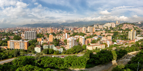 Fototapeta na wymiar Medellin town city travel panorama view on Robledo and Los Colores districts in Colombia