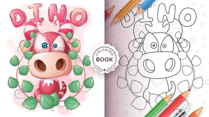 Cartoon character adorable monster dino - coloring book