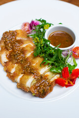 Chicken katsu with salad and sauce meat filet