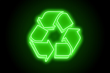 Obraz premium Glowing neon recycling symbol sign icon logo 