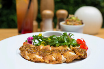 Chicken katsu with salad and sauce meat filet