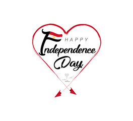 happy independence day of Egypt. Airplane draws cloud from heart. National flag vector illustration on white background.