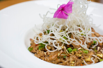 Chinese fried rice with vegetables and meat peruvian food