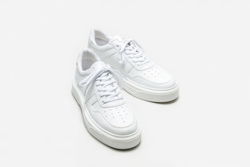 White leather sneakers on a white background