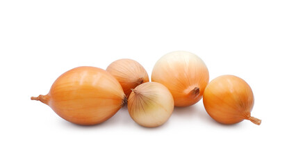 Unpeeled onion bulbs isolated on white background	