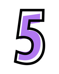 Fototapeta premium Vector number 5 with purple color and black outline