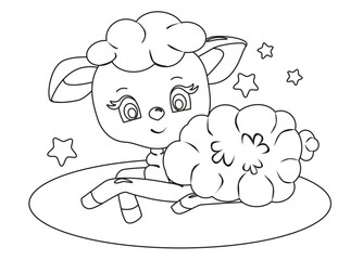 Coloring the outline of a cartoon cute little sheep