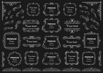 Calligraphic design elements . Decorative swirls or scrolls, vintage frames , flourishes, labels and dividers. Retro vector illustration