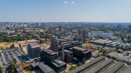 Fototapeten Drone aerial view modern building Residential complex Unit Home. Construction of residential premises. Kyiv capital of Ukraine © viacheslav