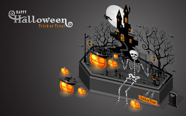 Fototapeta na wymiar Happy Halloween Sale Poster. Vector illustration in flat design and isometric paper cut pop-up style.