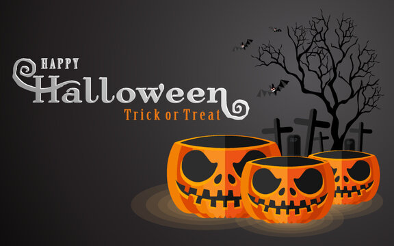 Happy Halloween Sale Poster. Vector illustration in flat design and isometric paper cut pop-up style.