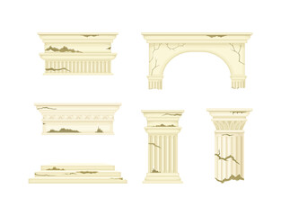Obraz premium Classic antique marble pillars set. Ancient buildings architectural elements cartoon vector illustration