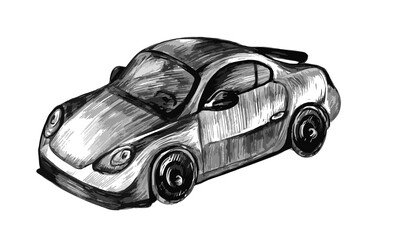 Sports car sketch in pencil. Vector illustration by hand. Graphic image, clipart, template, logo, design.
