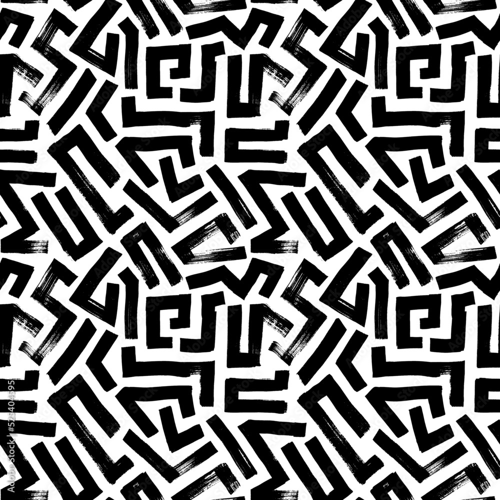 Wall mural abstract geometric labyrinth seamless pattern. hand drawn vector seamless pattern with bold square l