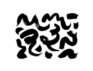 Hand drawn calligraphy swirls, squiggles set. Bold curved lines and wavy brushstrokes collection. Vector modern grunge curved lines. Scribble brush strokes vector set. Hand drawn marker scribbles