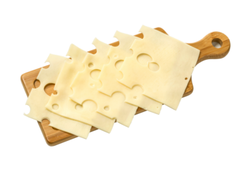cheese slices on wooden board