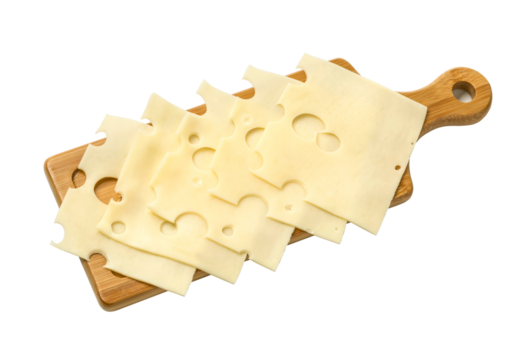 cheese slices on wooden board