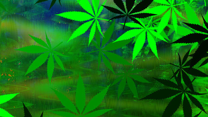 Abstract psychedelic cannabis leaf pattern background image.
